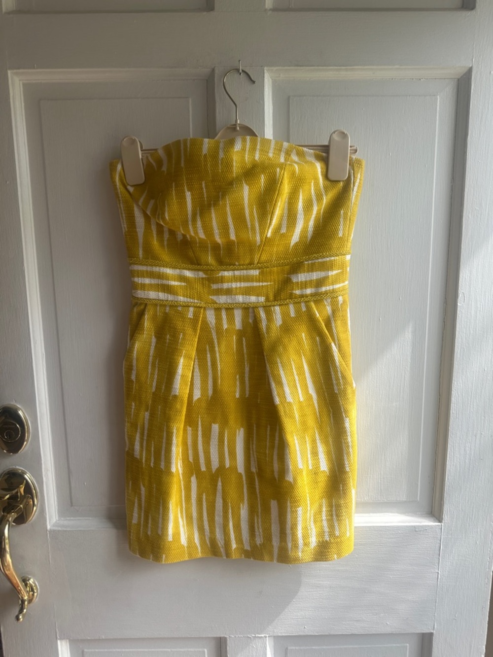 Milly of New York Sunny Strapless Yellow & White Textured Cocktail Dress